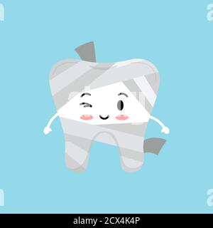 Cute tooth in mummy costume isolated vector icon. Stock Vector