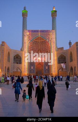 The Shah Mosque also known as Imam Mosque and Jaame' Abbasi Mosque. Dusk, Isfahan, Iran. Stock Photo