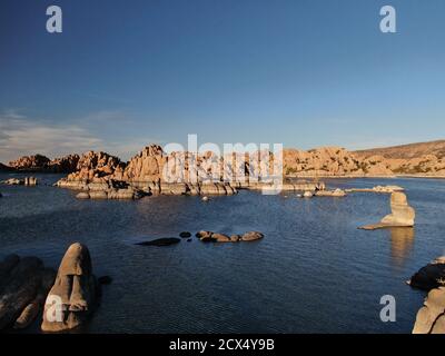 Watson Lake in Prescott, Arizona, at sunset. Stock Photo