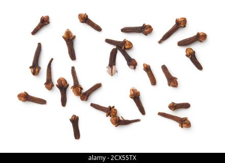 Dried cloves spice isolated on white background. Top view Stock Photo