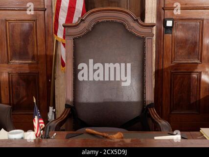 Judges chair in court room Stock Photo - Alamy