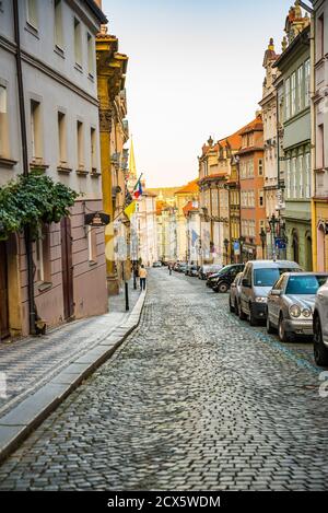 Nerudova street, Prague, Czech Republic. Beautiful typical street in