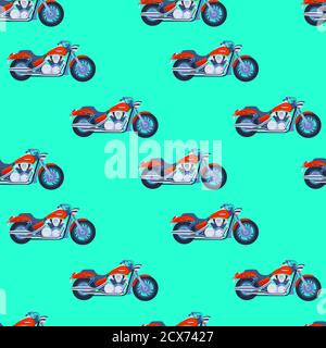 Seamless pattern of red chopper motorcycles, for wrapping paper, wallpaper, fabric ornament, backdrop, print, gift wrap, cover of notebook, envelope Stock Vector
