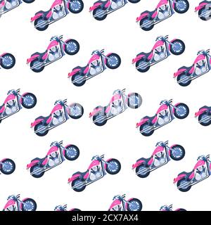 Seamless pattern of pink chopper motorcycles, for wrapping paper, wallpaper, fabric ornament, backdrop, gift wrap, cover of notebook, envelope. Suit Stock Vector
