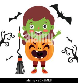 Happy Funny Child Celebrating Halloween Stock Vector