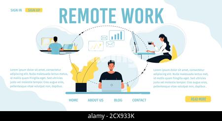 Distant coworking, remote work landing page design Stock Vector