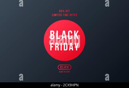 Black Friday sale banner. Minimal style Vector illustration. Black Friday isolated on dark background.Red circle with Text Black Friday. Stock Vector
