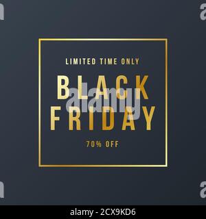 Black Friday Sale Banner Background with gold text effect. Advertising Poster Template. Vector illustration. Stock Vector