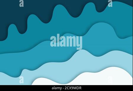 Multi color paper layers 3D papercut on blue vector background. Abstract paper cut texture for topography website template or smooth cartoon origami p Stock Vector