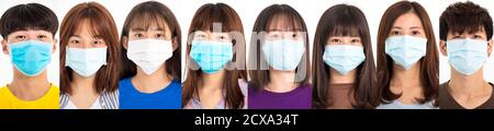 Young people and student wearing medical masks to prevent disease, flu and covid-19 Stock Photo