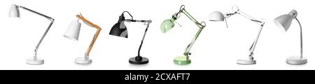 Different stylish lamps on white background Stock Photo