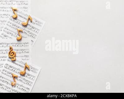 Music sheets with notes on white background Stock Photo