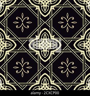 Seamless pattern with ornamental  elements. Vector. In black and pale yellow colors. Stock Vector