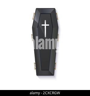 Black coffin with cross isolated on white. 3D illustration Stock Vector