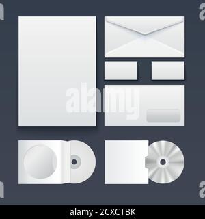 Corporate identity templates — blank, business cards, disk, pen, envelop. Isolated with soft shadows Stock Vector