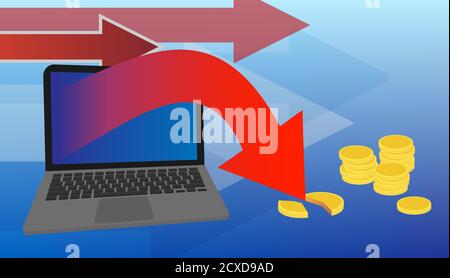 Global economic and financial crisis during the coronavirus. Fall of the exchange rate. Depreciation of the currency. Reducing the financial value of Stock Vector