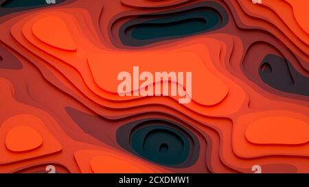 Stepped structure of red shades - abstract stepped landscape 3D Illustration Stock Photo