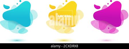 Amoeba liquid design. Dynamical colored forms of amoeba. Modern banner template for logo, flyer, presentation design. Yellow, red, blue colors Stock Vector