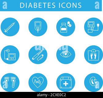 Diabetes and blood sugar measurement line icons.medical and diabetes and hospital symbols and icons. Collection modern infographic logo and pictogram Stock Vector