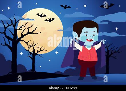 cute little boy dressed as a dracula character vector illustration design Stock Vector