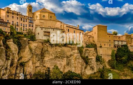 Cliff Houses of Cuenca, Spain, overlooking Heucar Gorge Stock Photo