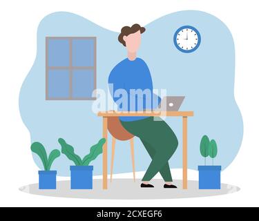 Illustration vector design of man working at his laptop Stock Vector