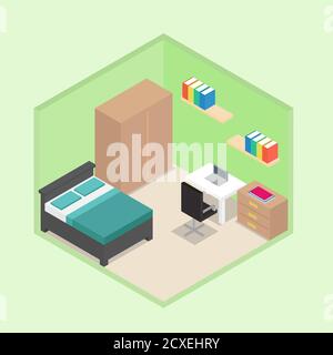 Illustration vector design of study room isometric Stock Vector