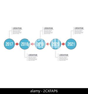 Modern infographics timeline template with circles for 5 steps and icons. Can be used for web design and workflow layout. Stock vector illustration Stock Vector