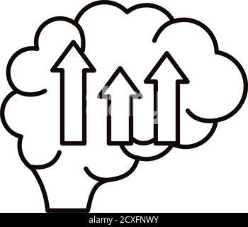 brain human with arrows up line and fill style icon vector illustration ...