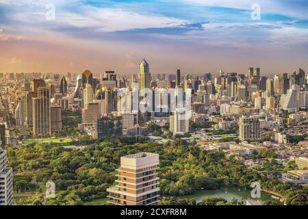 Bangkok city skyline with Lumpini park from top view in Thailand at ...