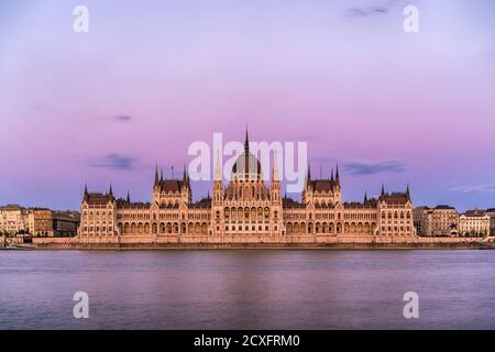Budapest Hungary, city skyline at Hungarian Parliament and Danube River Stock Photo