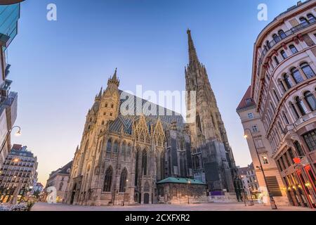 Vienna Austria sunrise city skyline at St. Stephen's Cathedral Stock Photo