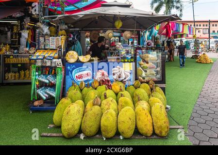 Kuala Lumpur, Malaysia - December 2, 2019: Raw honey jackfruit for sale on local street market near Batu Caves in Kuala Lumpur, Malaysia Stock Photo