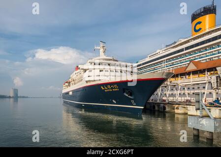 Kuala Lumpur, Malaysia - December 2, 2019: MS Nippon Maru cruise ship moored in port Klang near Kuala Lumpur, Malaysia, Asia. The liner was built in J Stock Photo