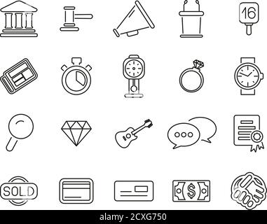 Auction Icons Thin Line Set Big Stock Vector