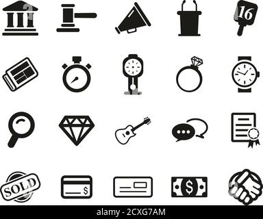 Auction Icons Black & White Set Big Stock Vector