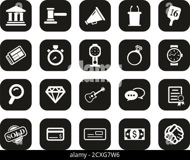 Auction Icons White On Black Flat Design Set Big Stock Vector