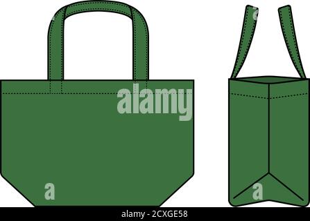 Small tote bag (ecobag , shopping bag) template vector illustration (with side view) / green Stock Vector