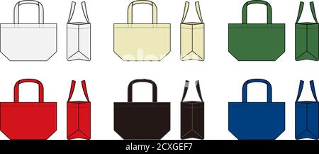 Small tote bag (ecobag , shopping bag) template vector illustration set (with side view) Stock Vector