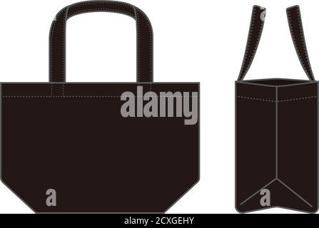 Small tote bag (ecobag , shopping bag) template vector illustration (with side view) / black Stock Vector