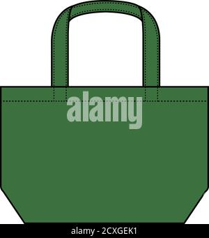 Small tote bag (ecobag , shopping bag) template vector illustration / green Stock Vector