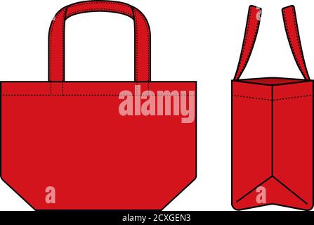 Small tote bag (ecobag , shopping bag) template vector illustration (with side view) / red Stock Vector