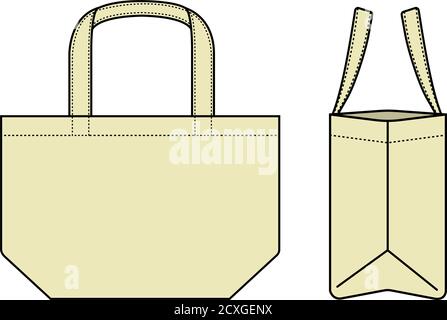 Small tote bag (ecobag , shopping bag) template vector illustration (with side view) / natural Stock Vector