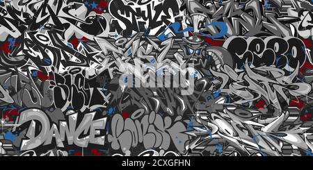 Dark Grey Abstract Graffiti Street Art Seamless Pattern. Vector ...