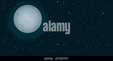 Night sky. Full moon in the starry sky. Moonlight and shining stars on dark sky with copy space. Banner with place for text. Stock vector illustration Stock Vector
