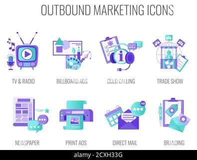 Outbound Infographics Marketing Icons. Flat vector illustration. Stock Vector
