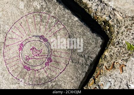 a child's drawing on a stone Stock Photo