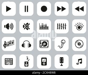 Audio Or Sound Icons Black & White Flat Design Set Big Stock Vector