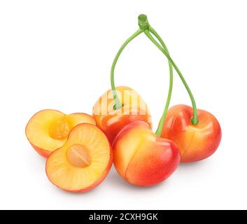 yellow-red sweet cherry isolated on white background with clipping path and full depth of field Stock Photo