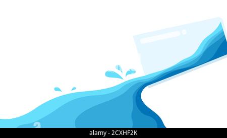 Clean water pouring from a glass flat design style vector on white background Stock Vector